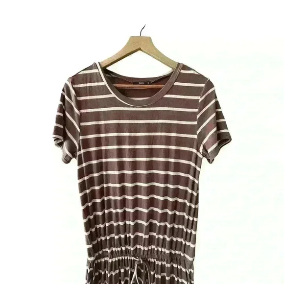 Simier Fariry Womens Dress Size Medium Brown Stripes Stretchy Casual Pockets‎ - Picture 2 of 12